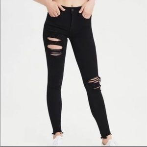 AE Next Level Stretch High Waisted Jegging - Black Ripped - Size 4